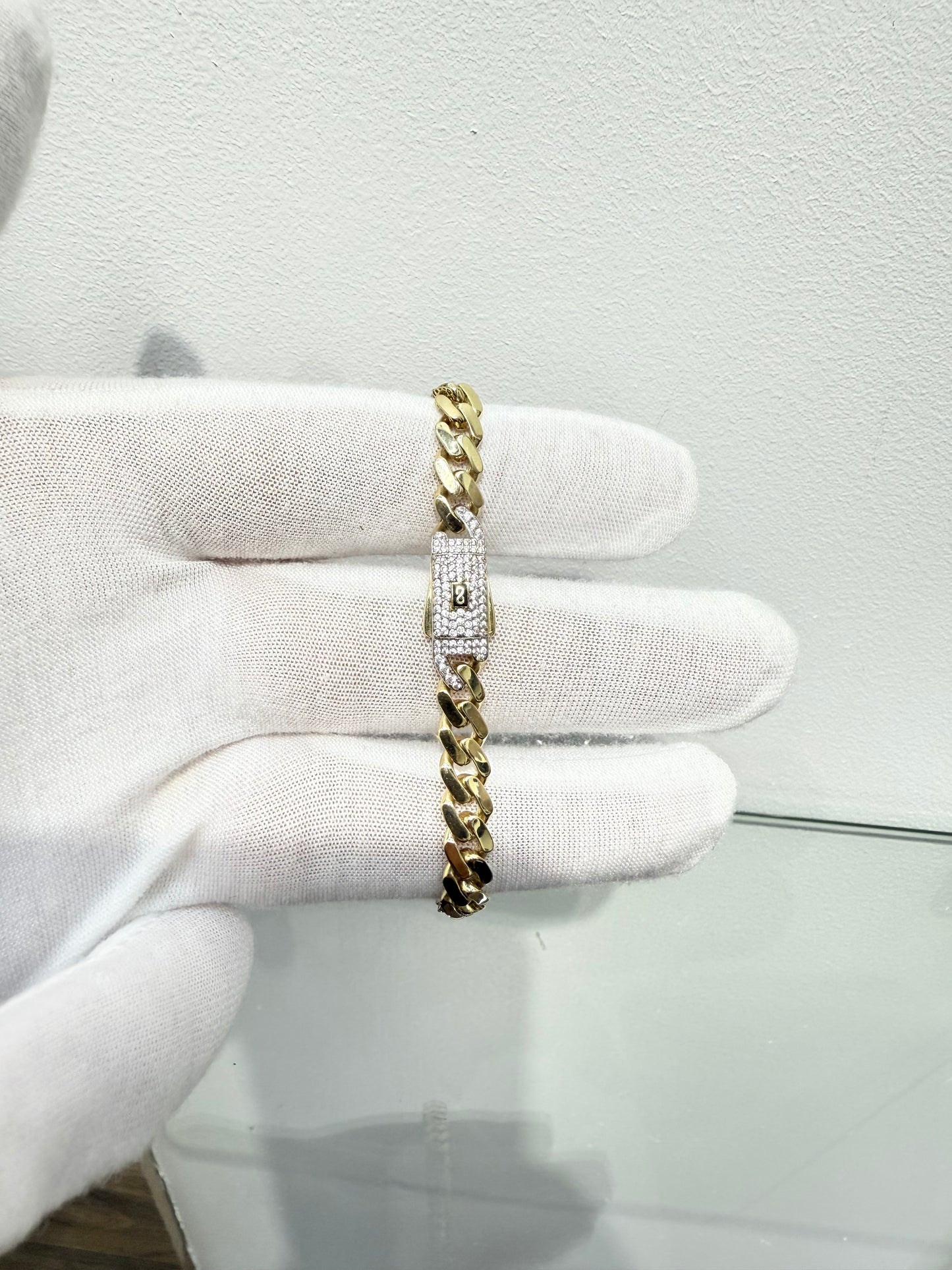 1008- NEW 14K Hollow Cuban Monaci Bracelet (7MM) W.G