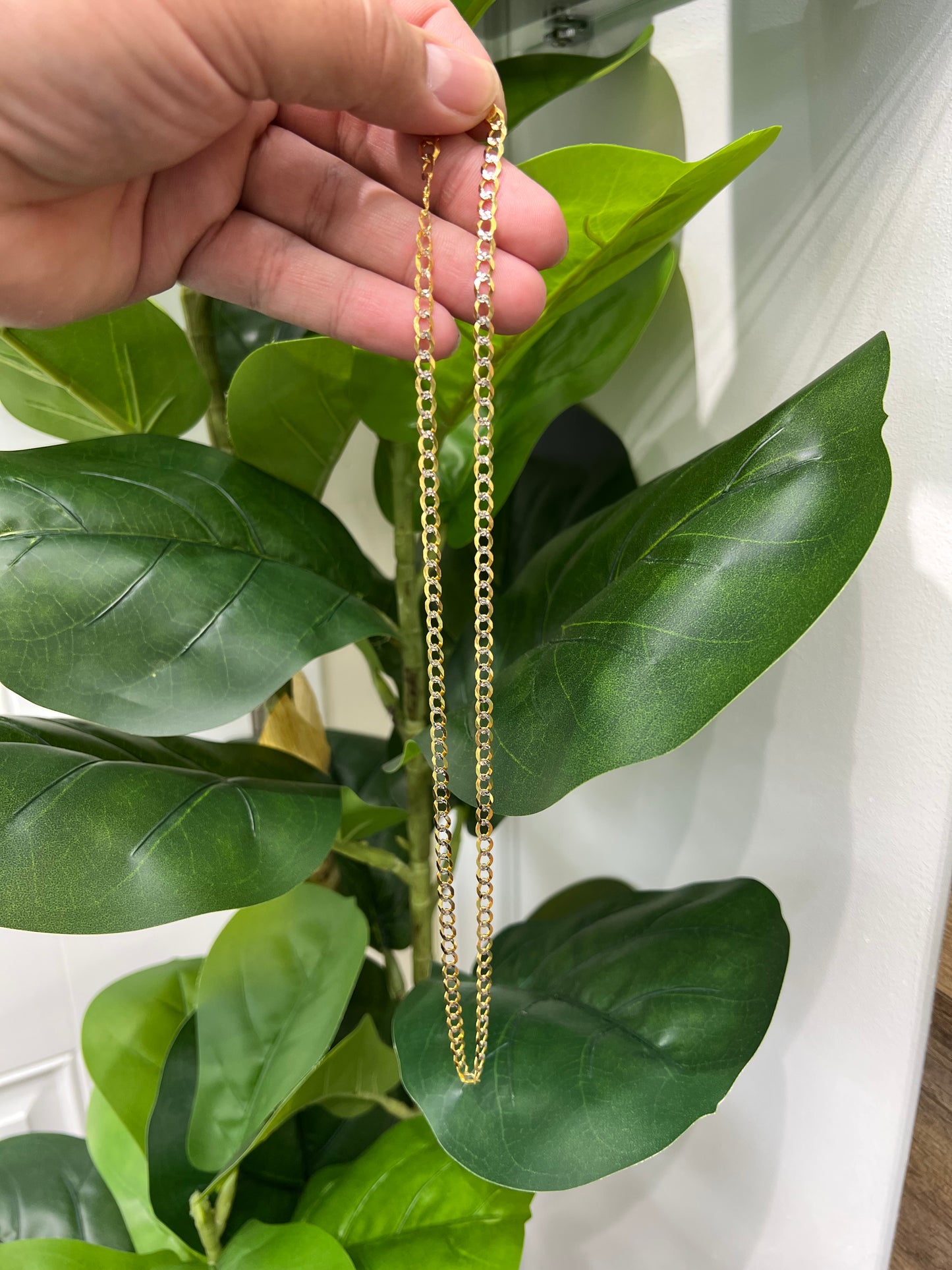 1208- NEW 14K Solid Flat Cuban Curb Link Two Tone Chain (4.7mm) W.G