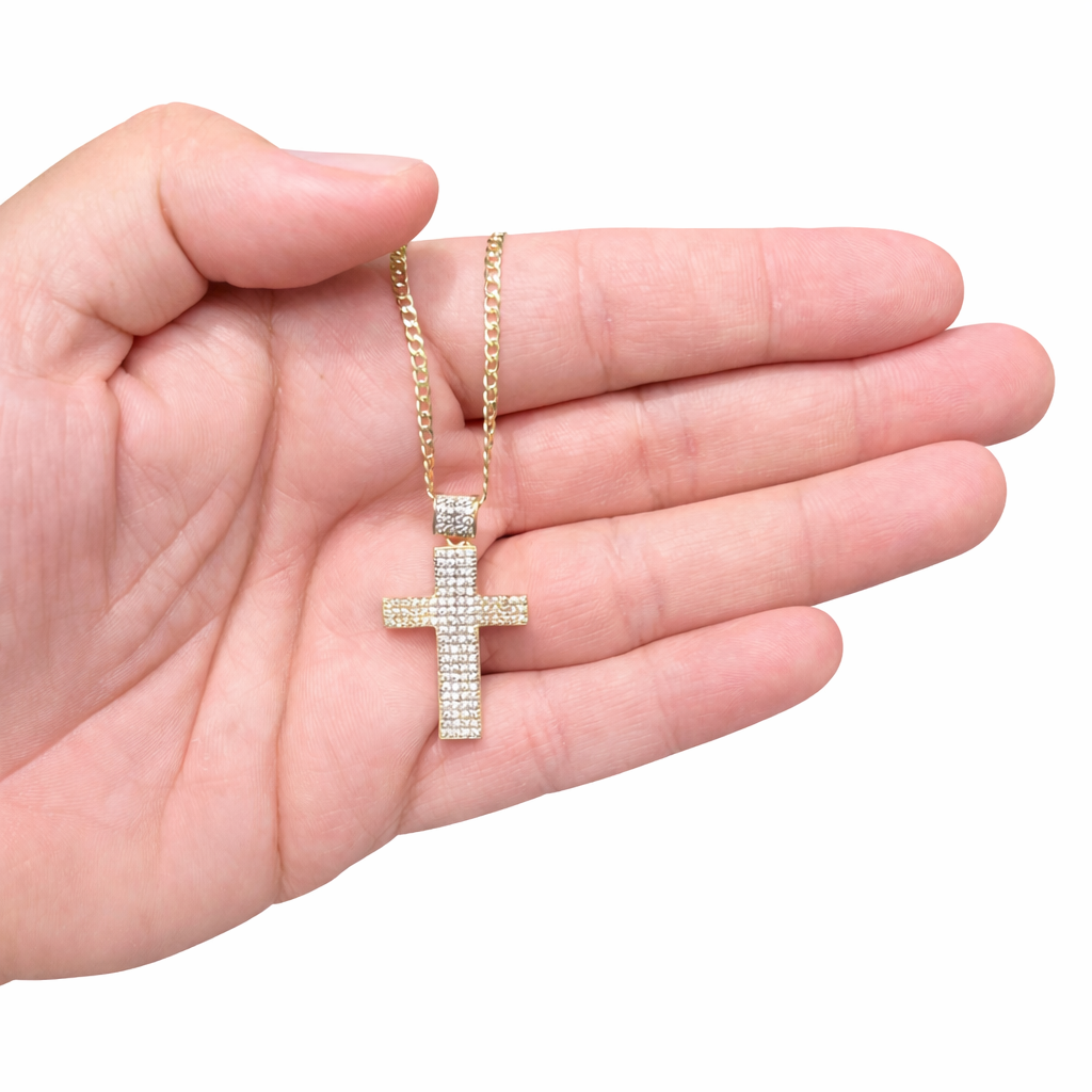 1293- 14K Cross Full Cz Pendant W.G