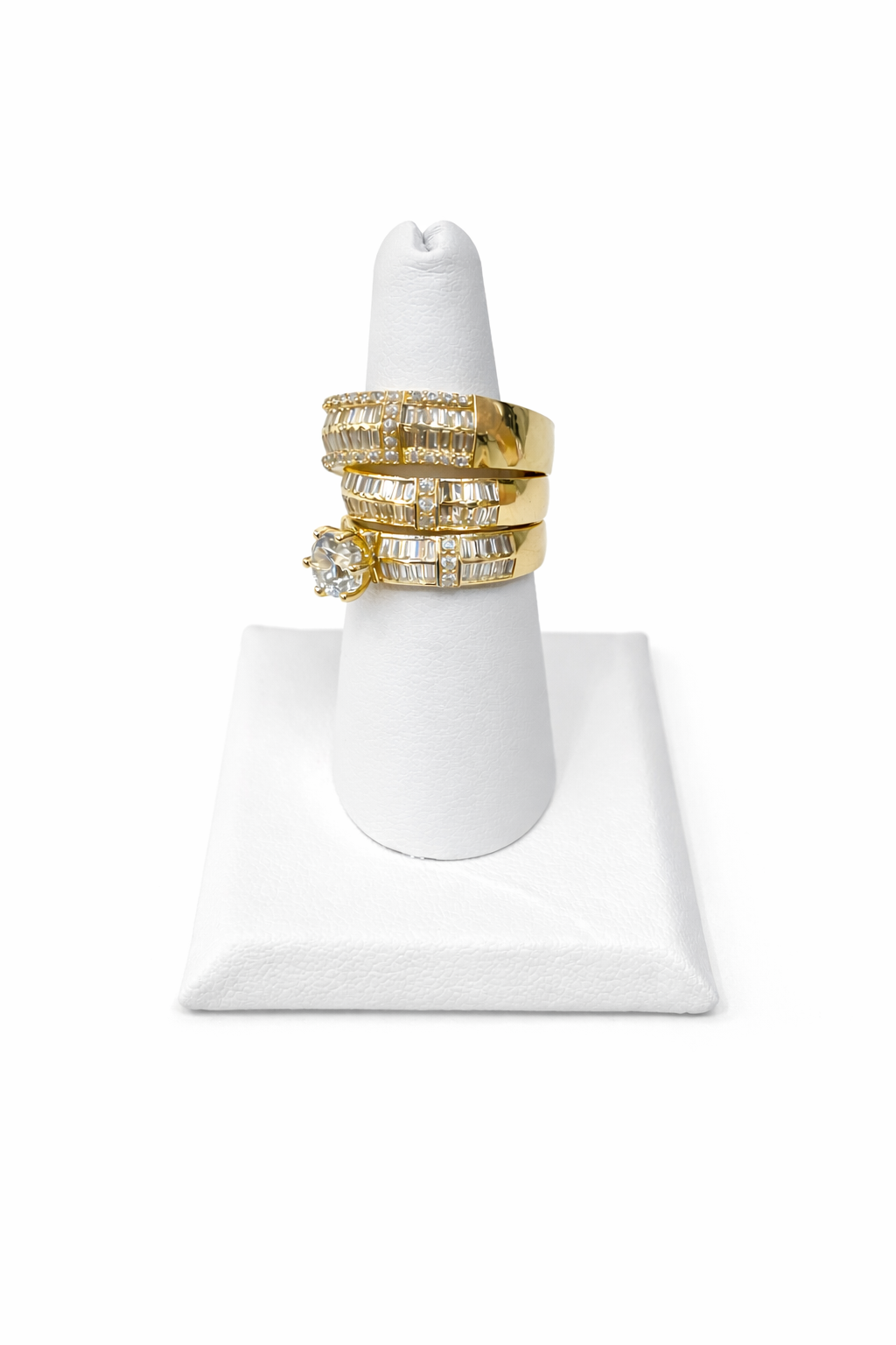 1226- NEW 14K Trio Baguette Cut Wedding Ring Set W.G