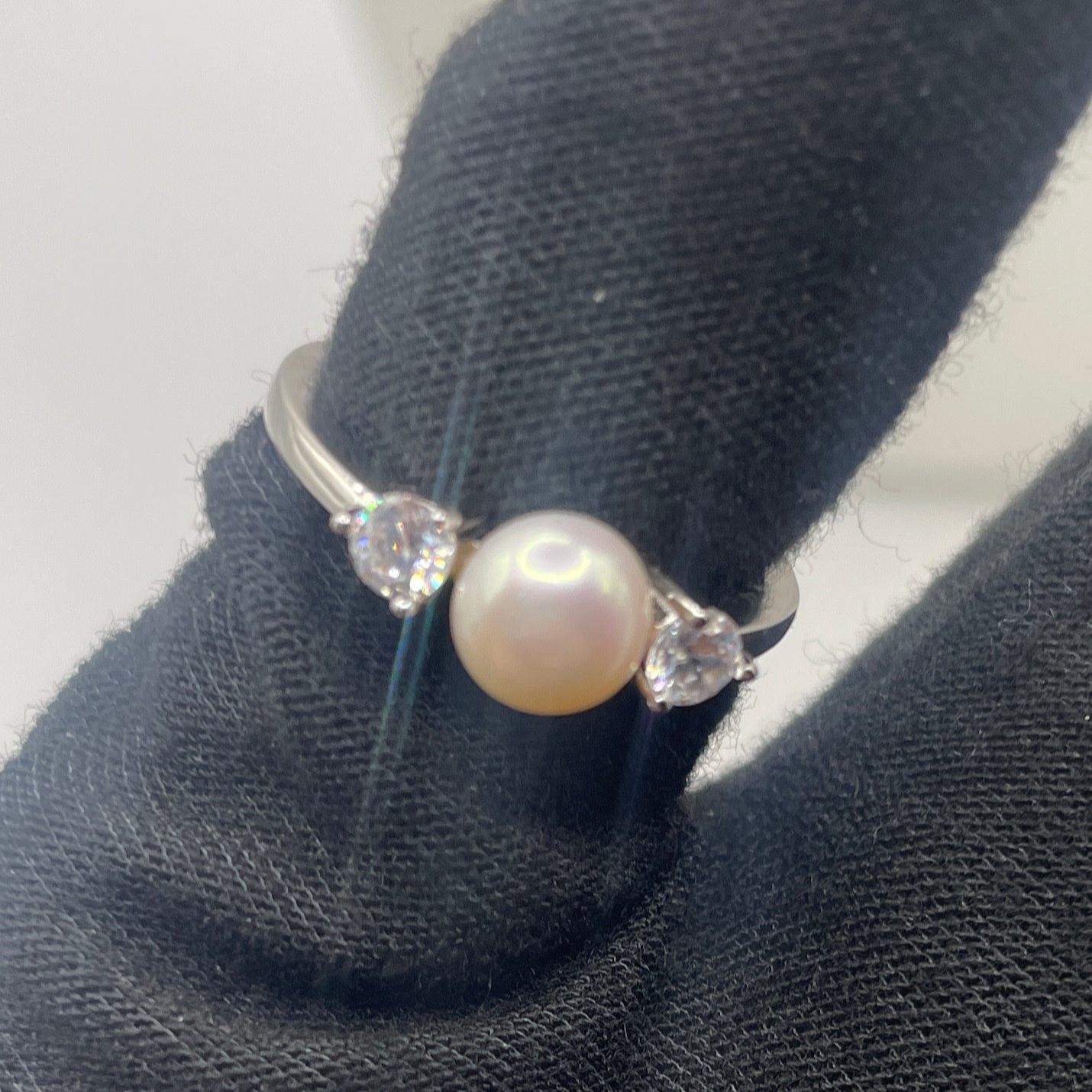 S821- NEW White Pearl Cz Stones Ring W.G
