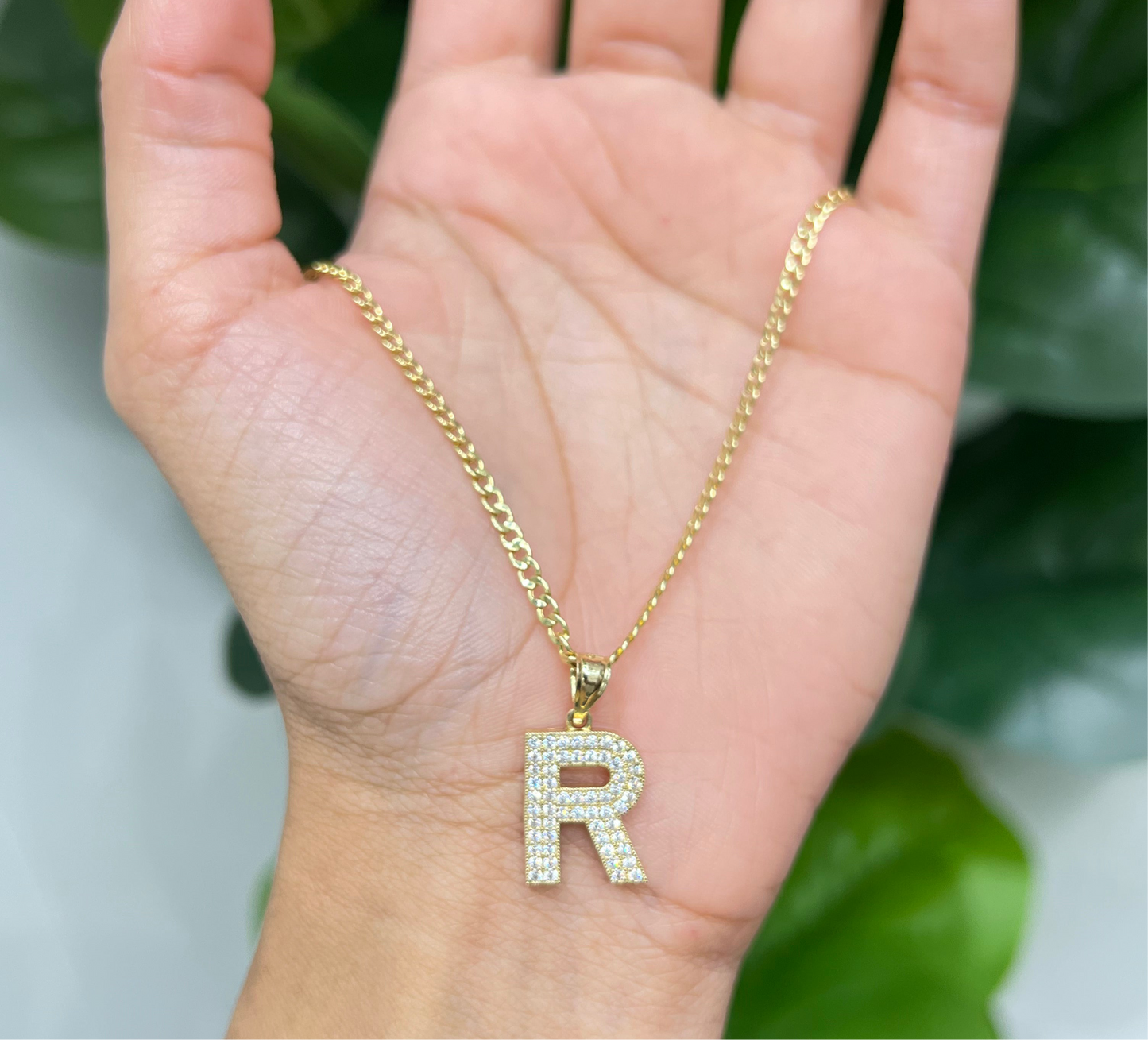 509- NEW 14K Letter “ R” Full Cz Pendant W.G