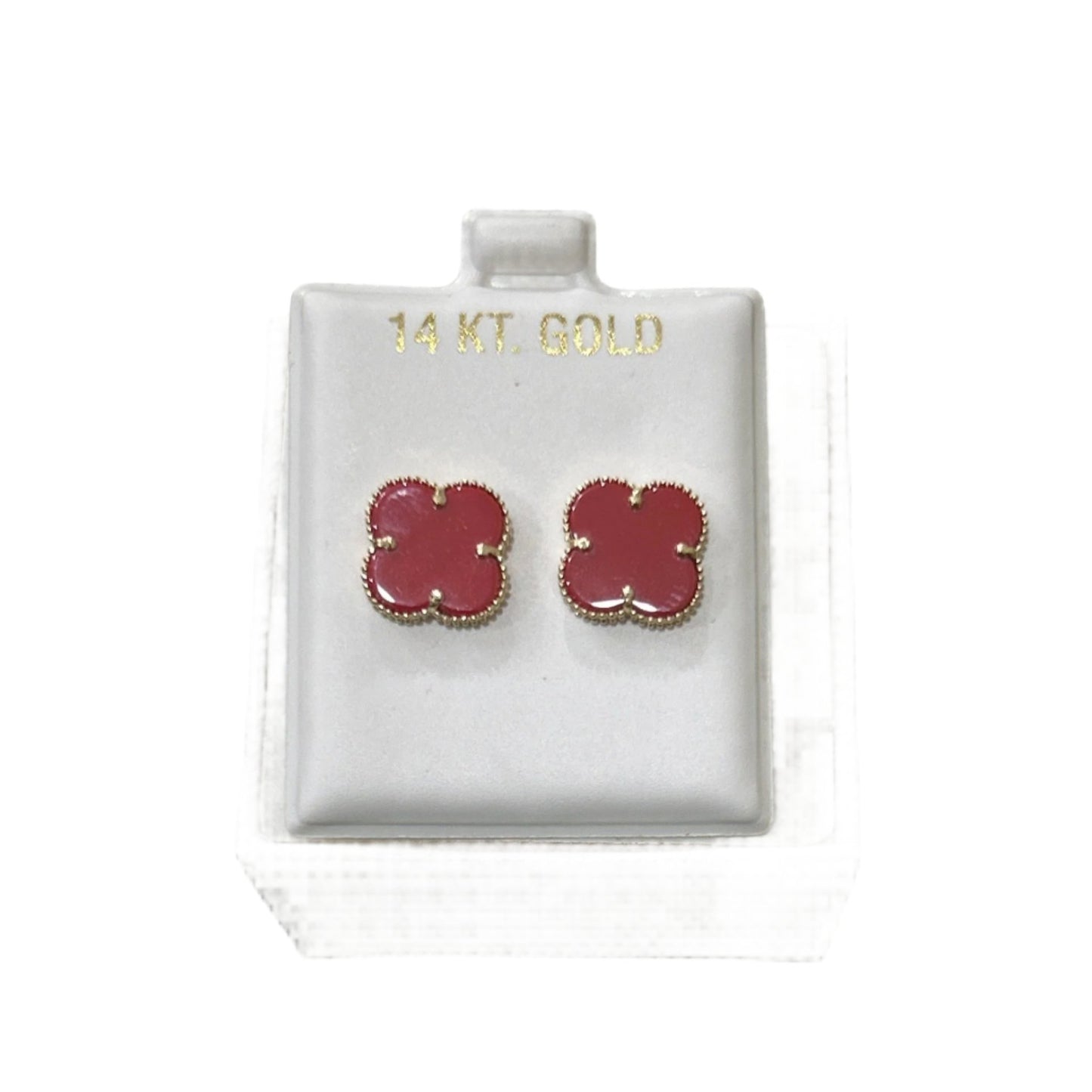 881- NEW 14K Red Trebol Stud Earrings (11mm).W.G