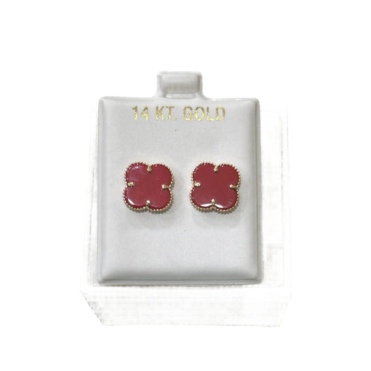 881- NEW 14K Red Trebol Stud Earrings (11mm).W.G