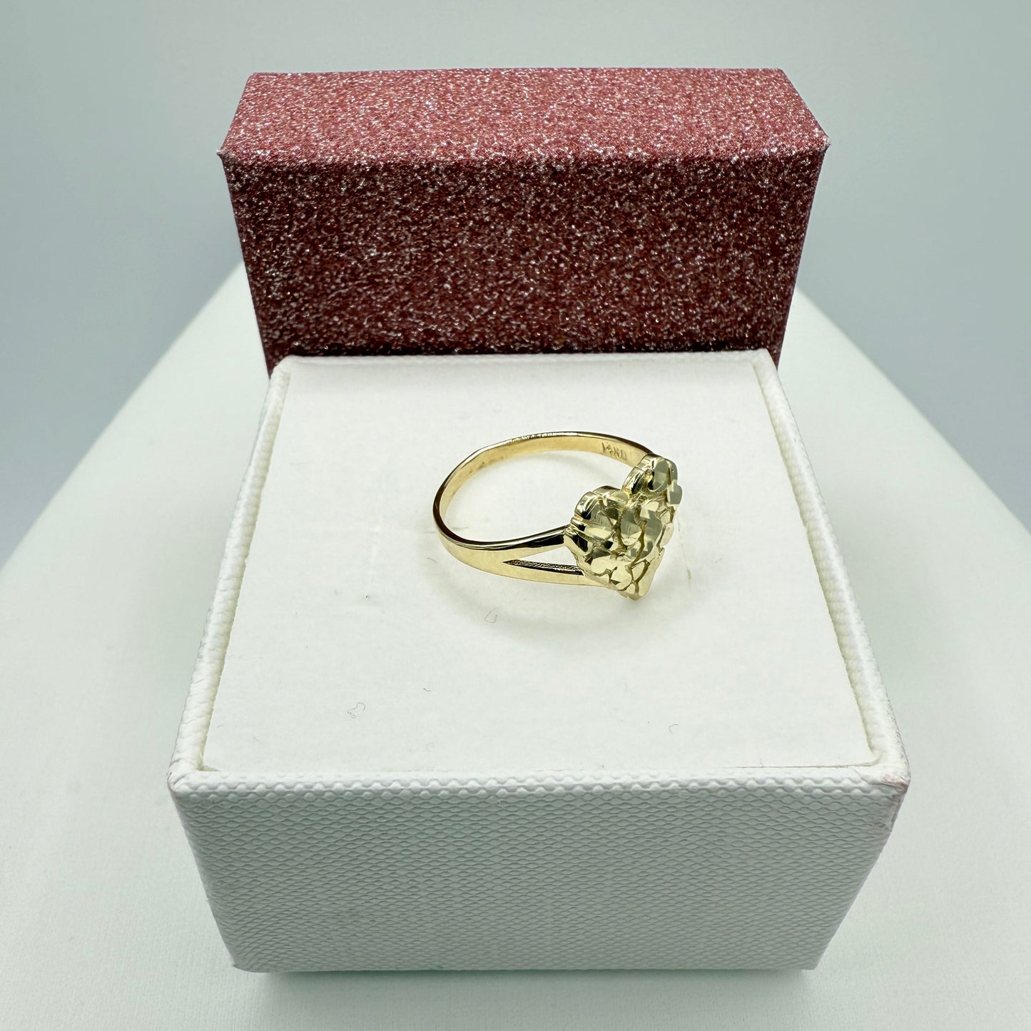 932- NEW 14K Heart Shaped Nugget Ring W.G