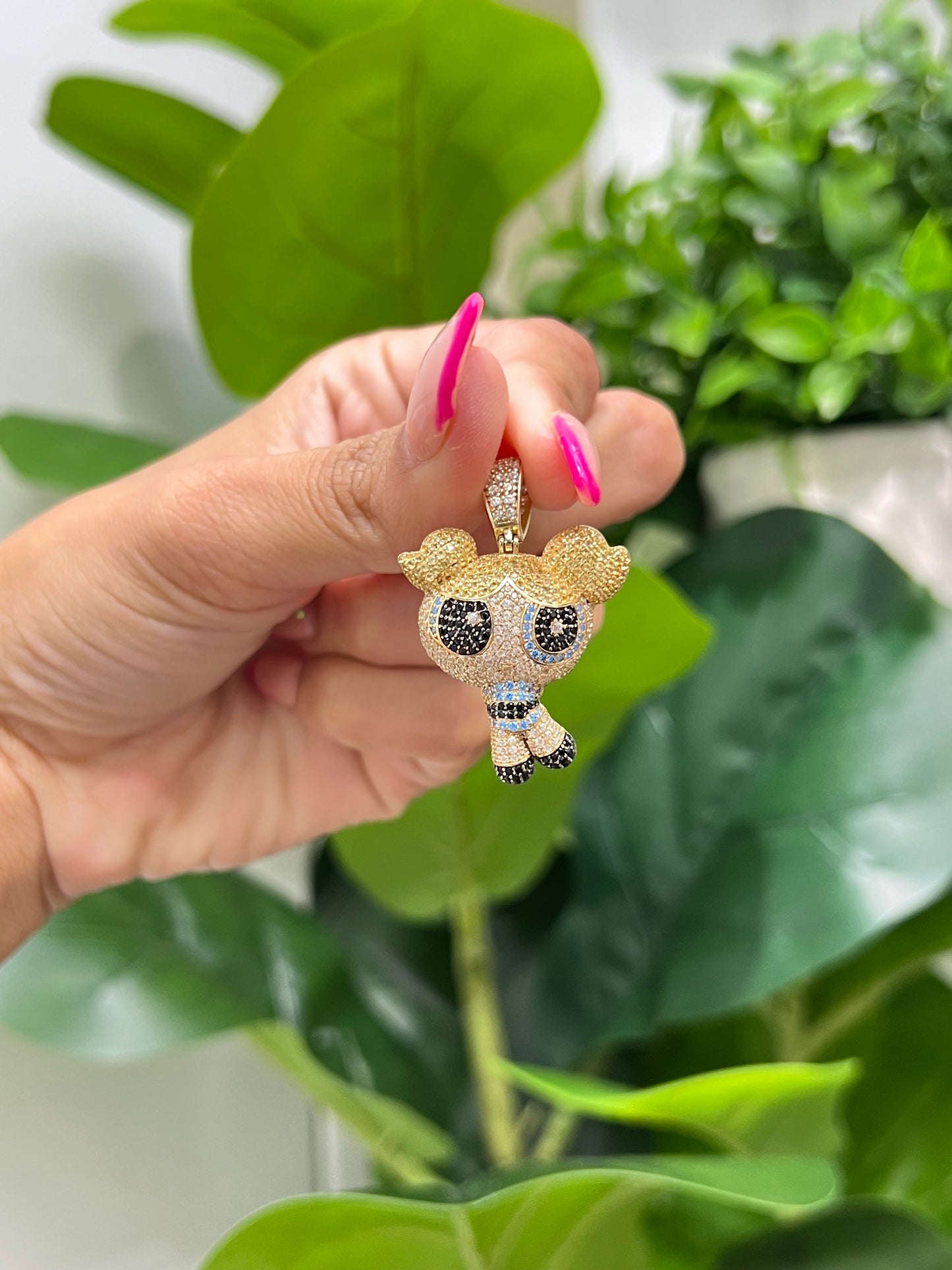 899- NEW 14K Powerpuff Girls Pendant Full CZ W.G