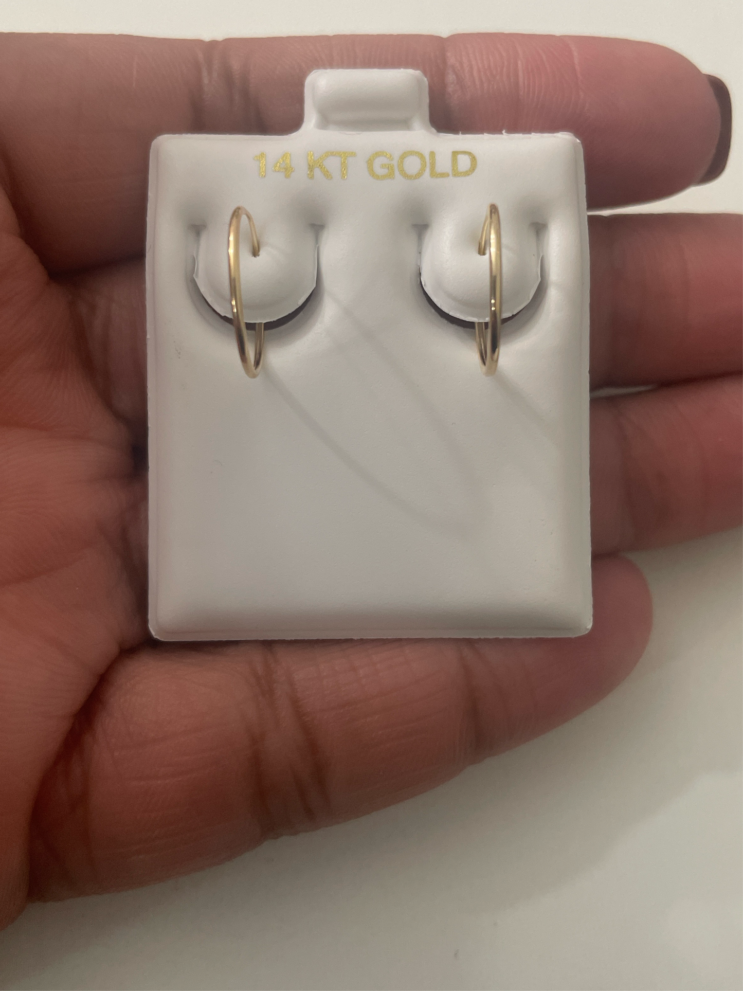 698- New 14k Thin Small Hoop Earrings (13.6mm) W.G