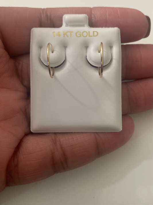 698- New 14k Thin Small Hoop Earrings (13.6mm) W.G