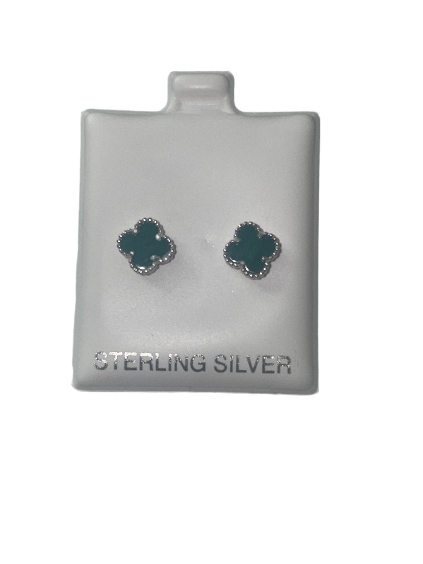 S700- NEW .925 Sterling Silver Green Trebol Stud Earrings W.G