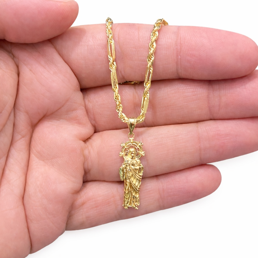 1283- NEW 10K Gold St Jude with Crown Pendant / Medalla San Judas W.G