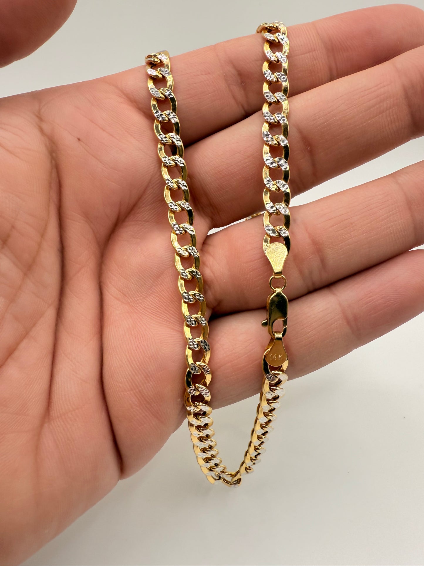 0034- NEW 14K Semi-Solid Cuban Curb Two-Tone Chain (6.7mm) W.G