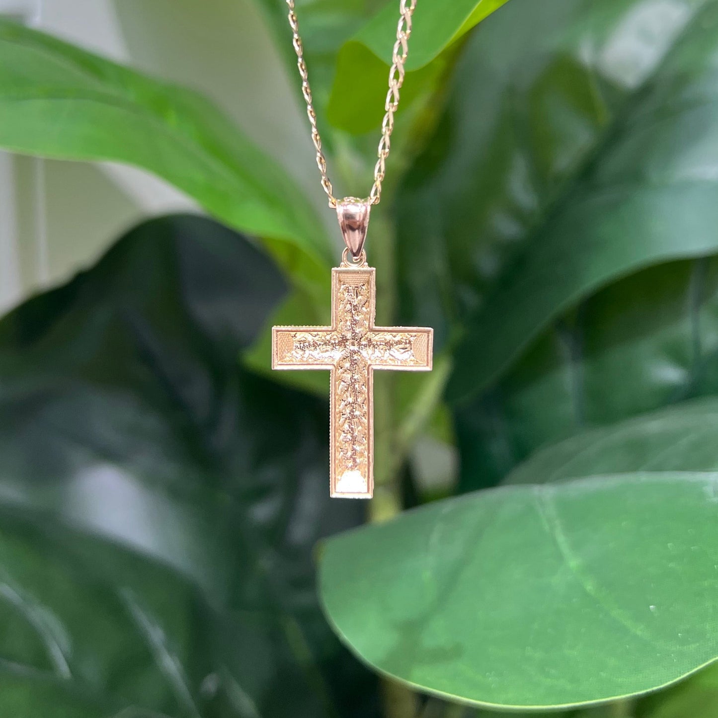 1449- NEW 14K Diamond Cut Nugget Cross Pendant W.G