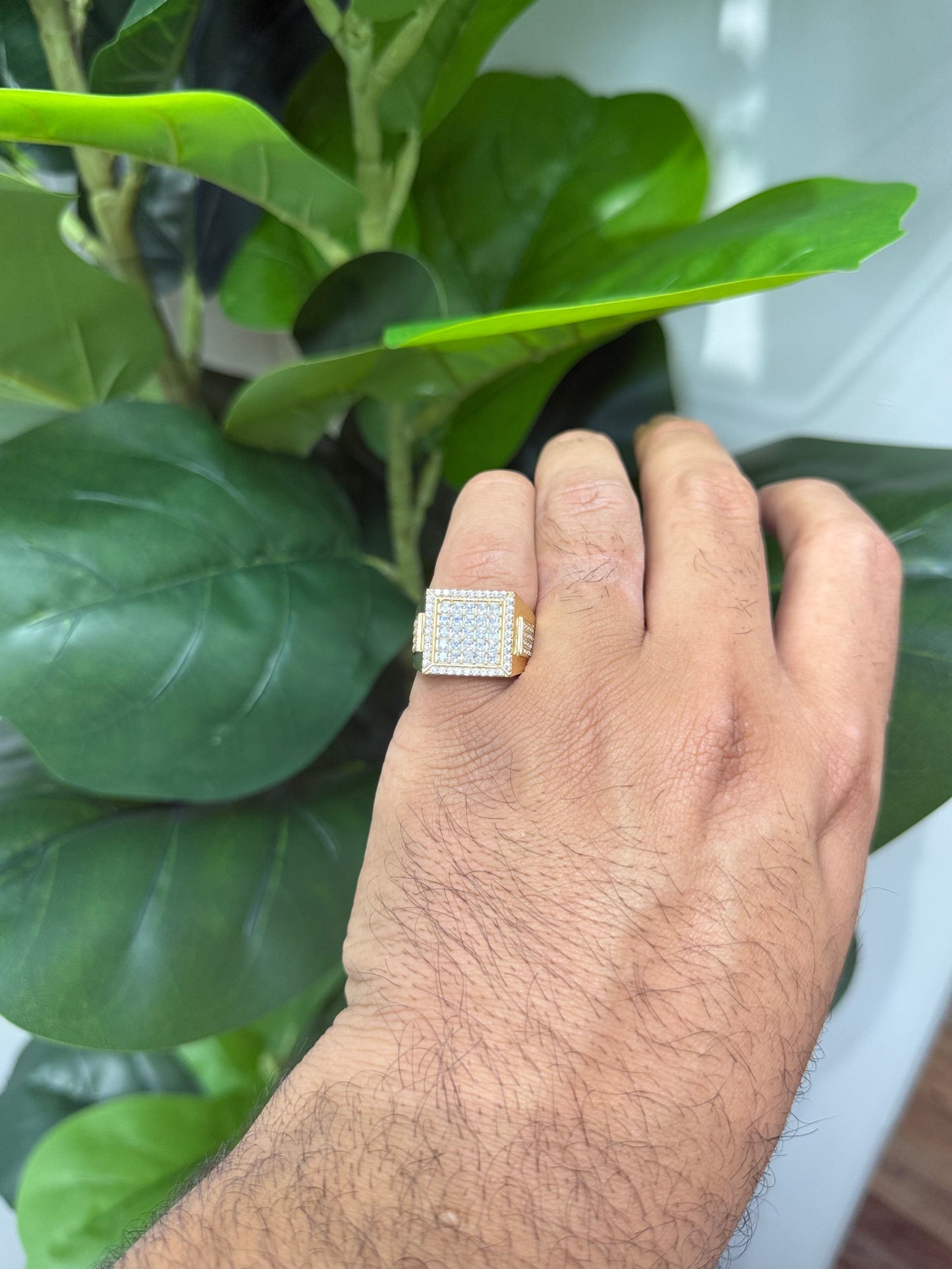 1035-NEW 14K Square Full Cz Men's Ring (W.G)