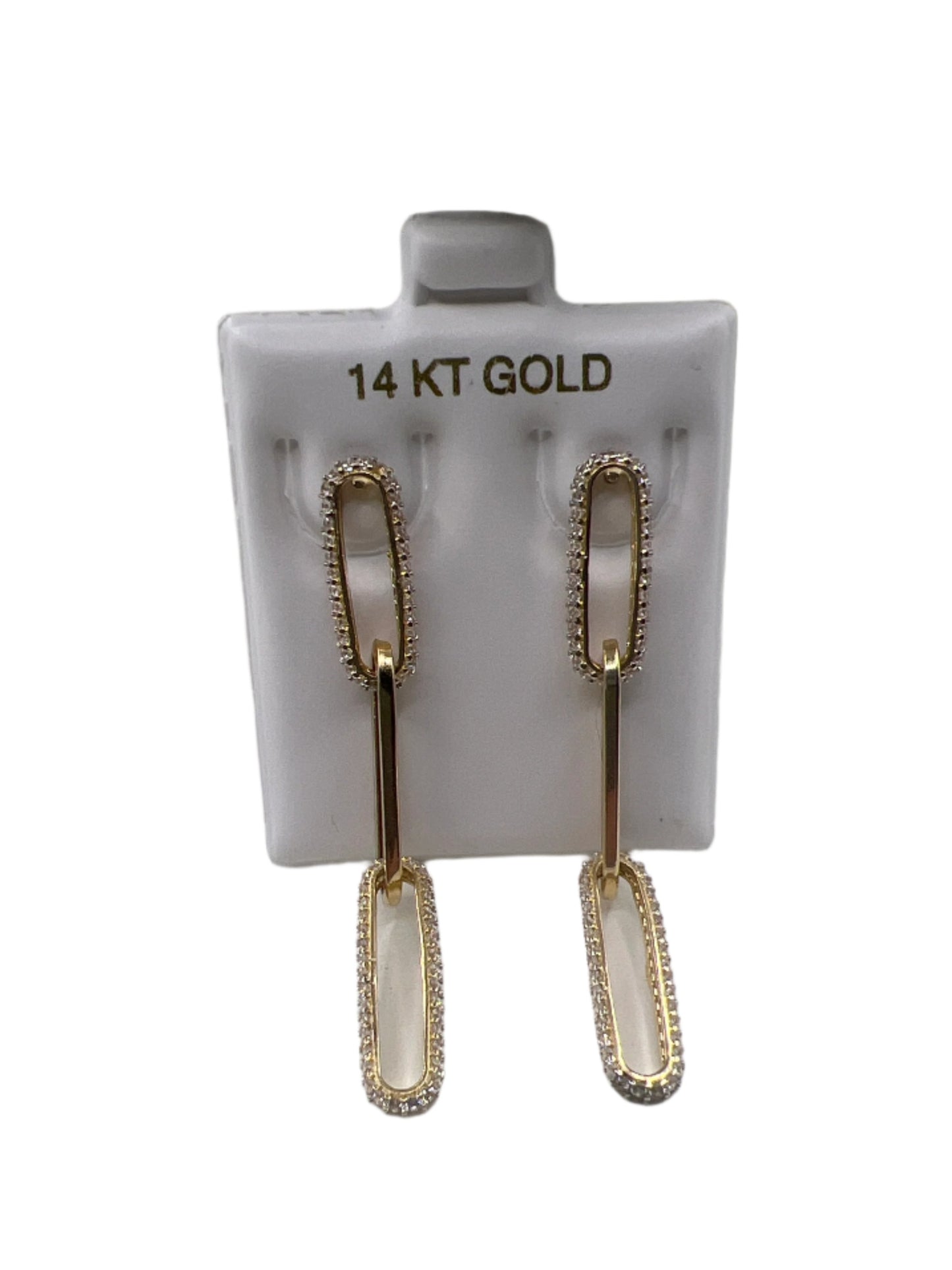 646- NEW 14K Paper Clip Three Link Dangling Earrings W.G