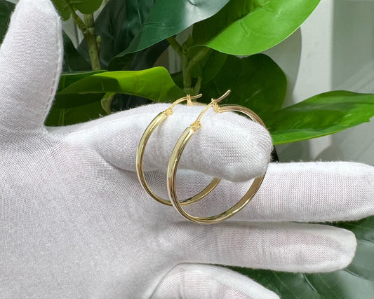 1287-NEW 14K Hollow Hoop Earrings (3.2X37mm) W.G