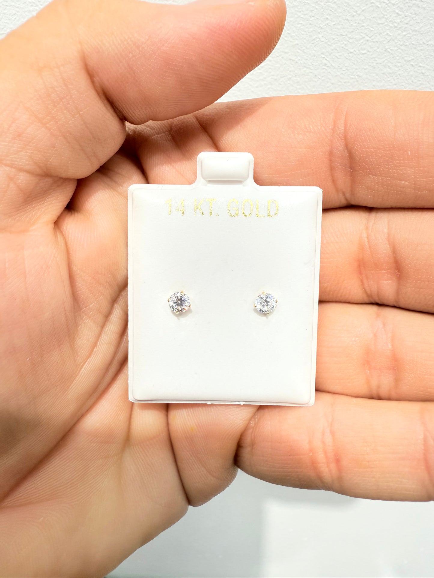 1104- NEW 14K Cubic Zirconia Stud Earrings  (4mm) W.G