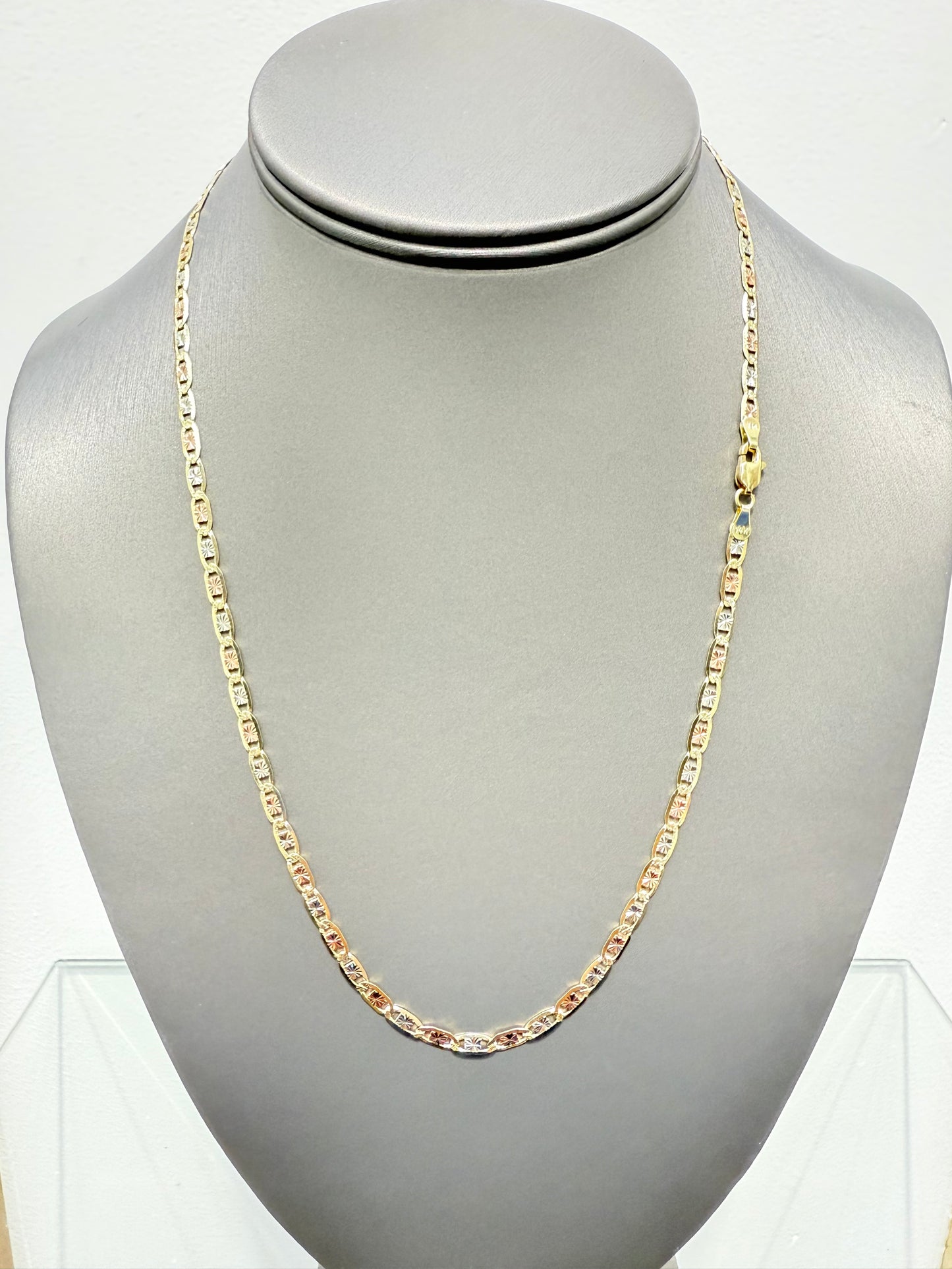 0024 - NEW 14K Tri-tone Valentino chain (3.4mm) W.G