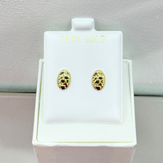 982-14K Yellow Gold Oval Nugget Stud Earrings (W.G).