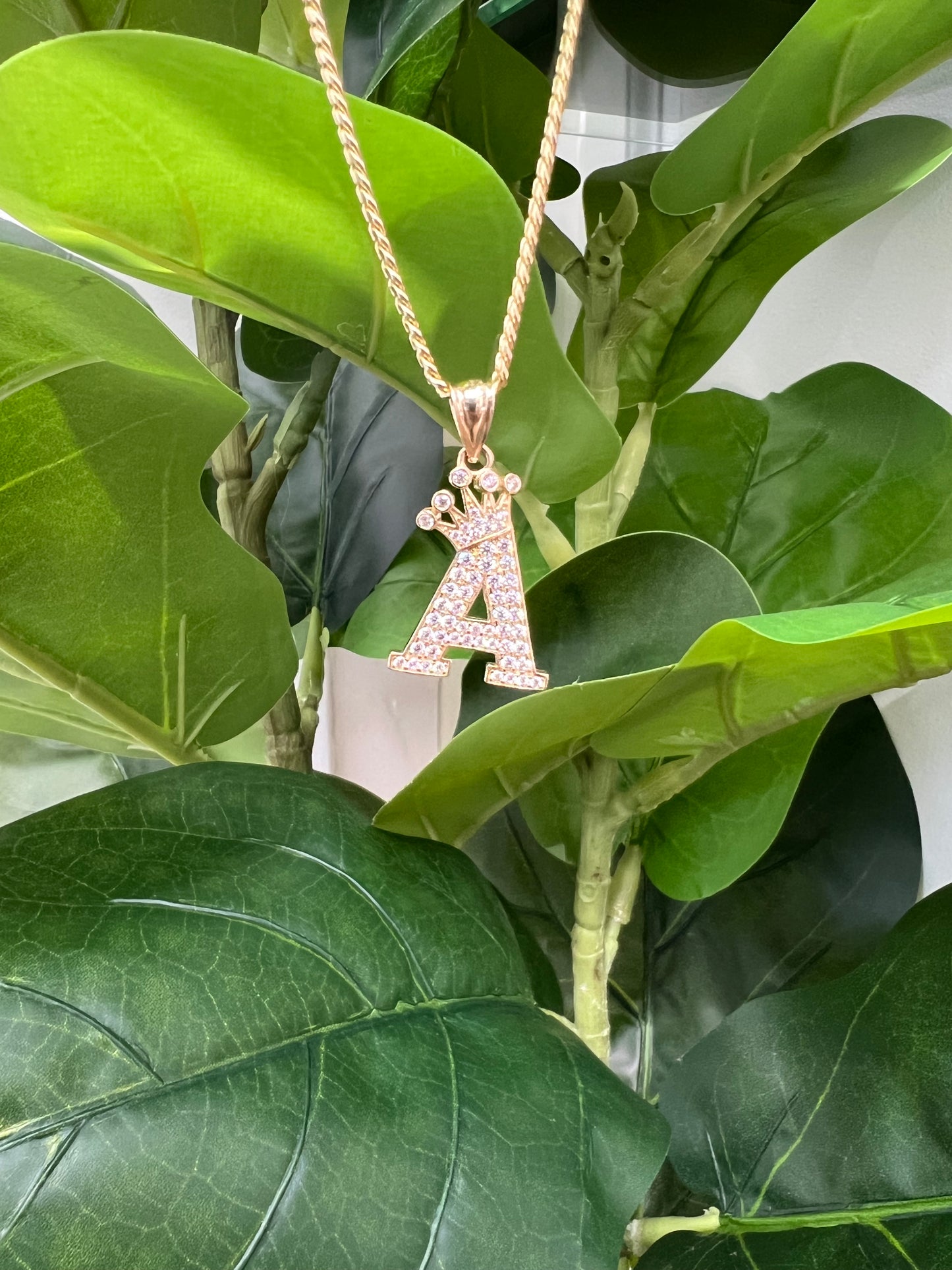 1211- NEW 14K Full Cz Letter A Crown on Top Pendant W.G