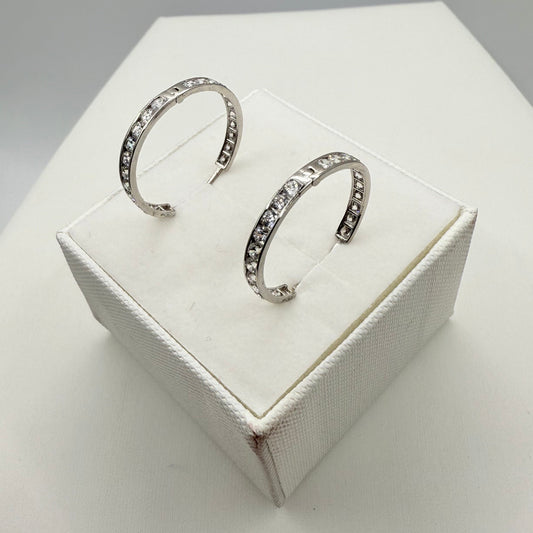 928- 14K White Gold Hoop Earrings ( 2.6x22mm) W.G