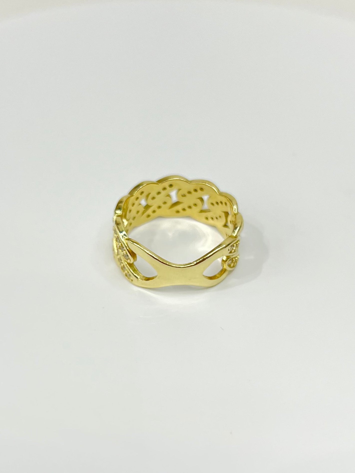 1381- NEW 10K Cuban Link Band Full Cz Ring W.G