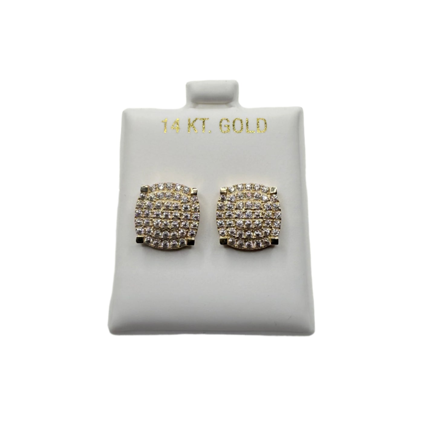 900- NEW 14K Square Full Cz Stud Earrings (12mm) W.G