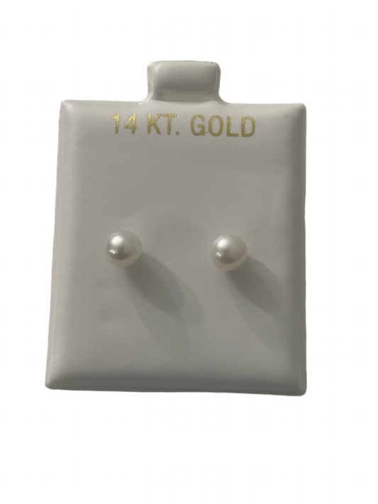 697- New 14k White Pearl Stud Earrings (5MM) W.G