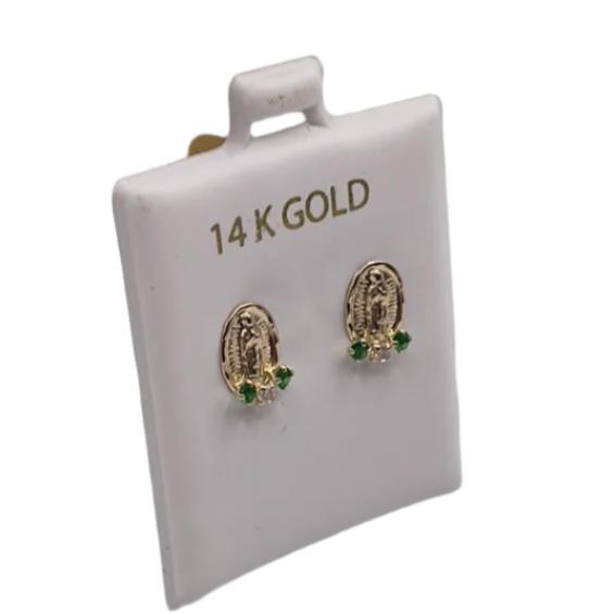 00115-Aretes tipo botón “Religiosos” de oro amarillo de 14 quilates