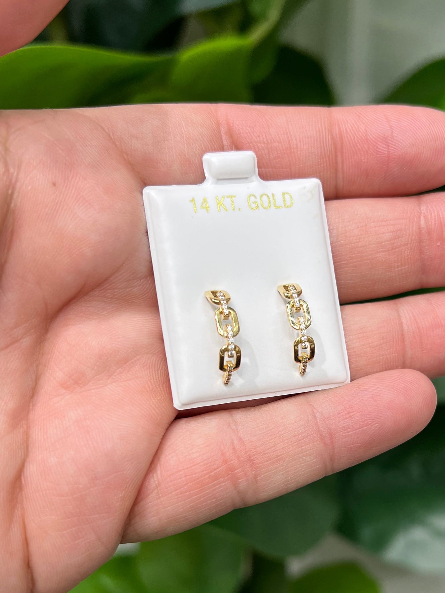 1390- NEW 14K Half Hoop Earrings Link Design W.G