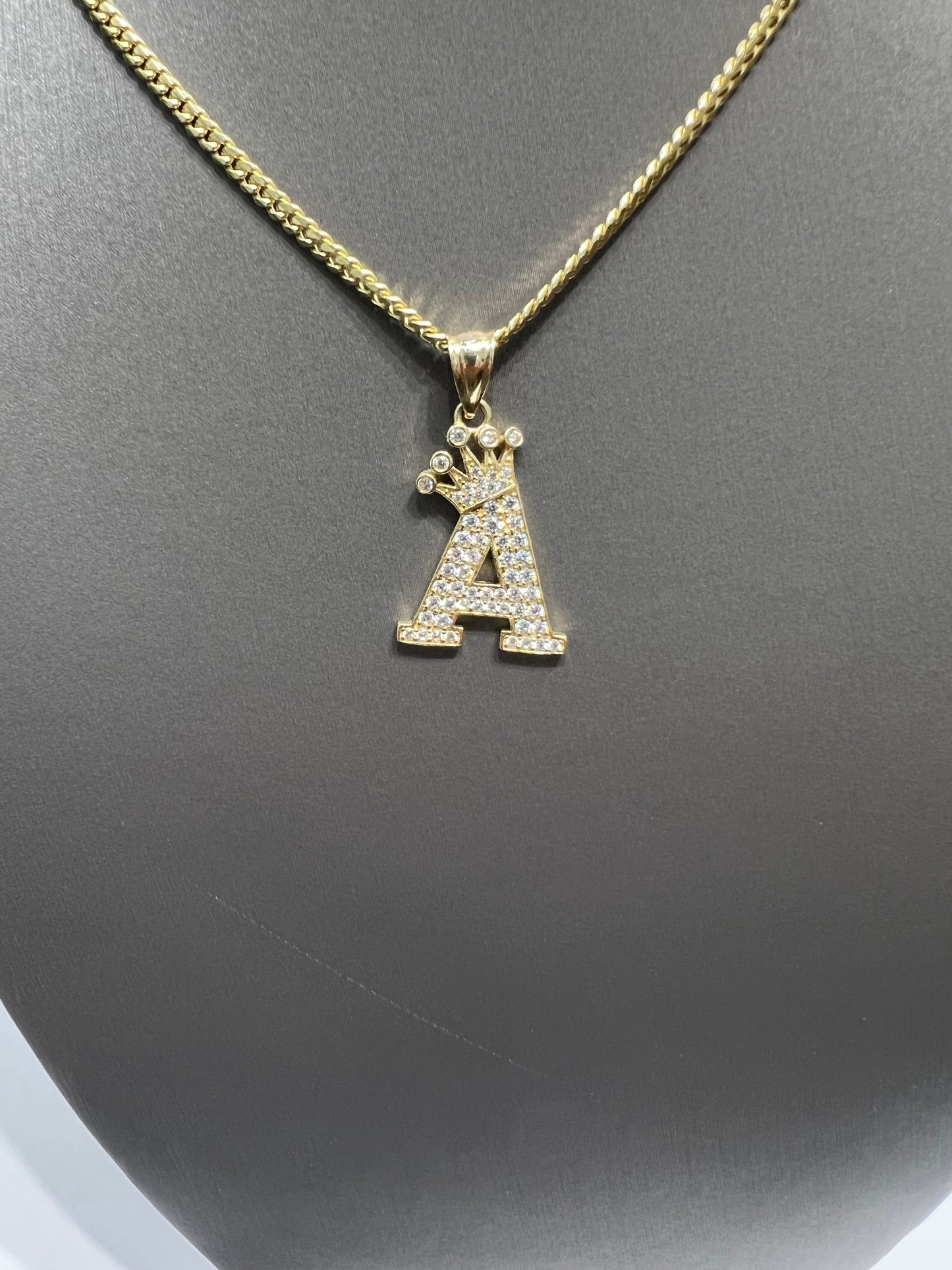 1211- NEW 14K Full Cz Letter A Crown on Top Pendant W.G
