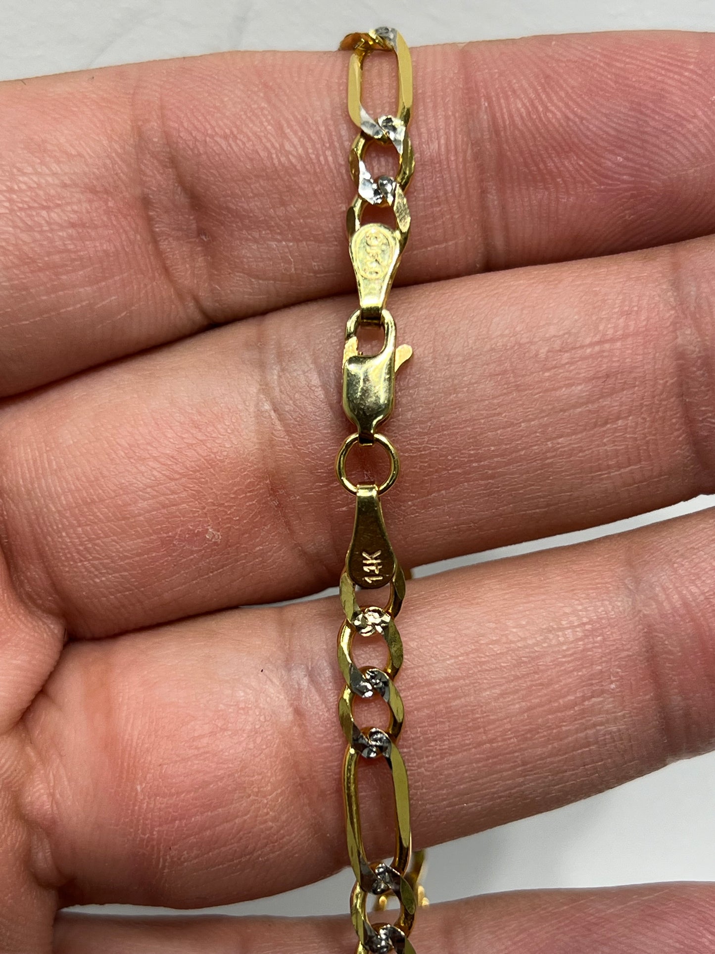 1186-NEW 14K Solid Two Tone Figaro Bracelet (5mm) W.G