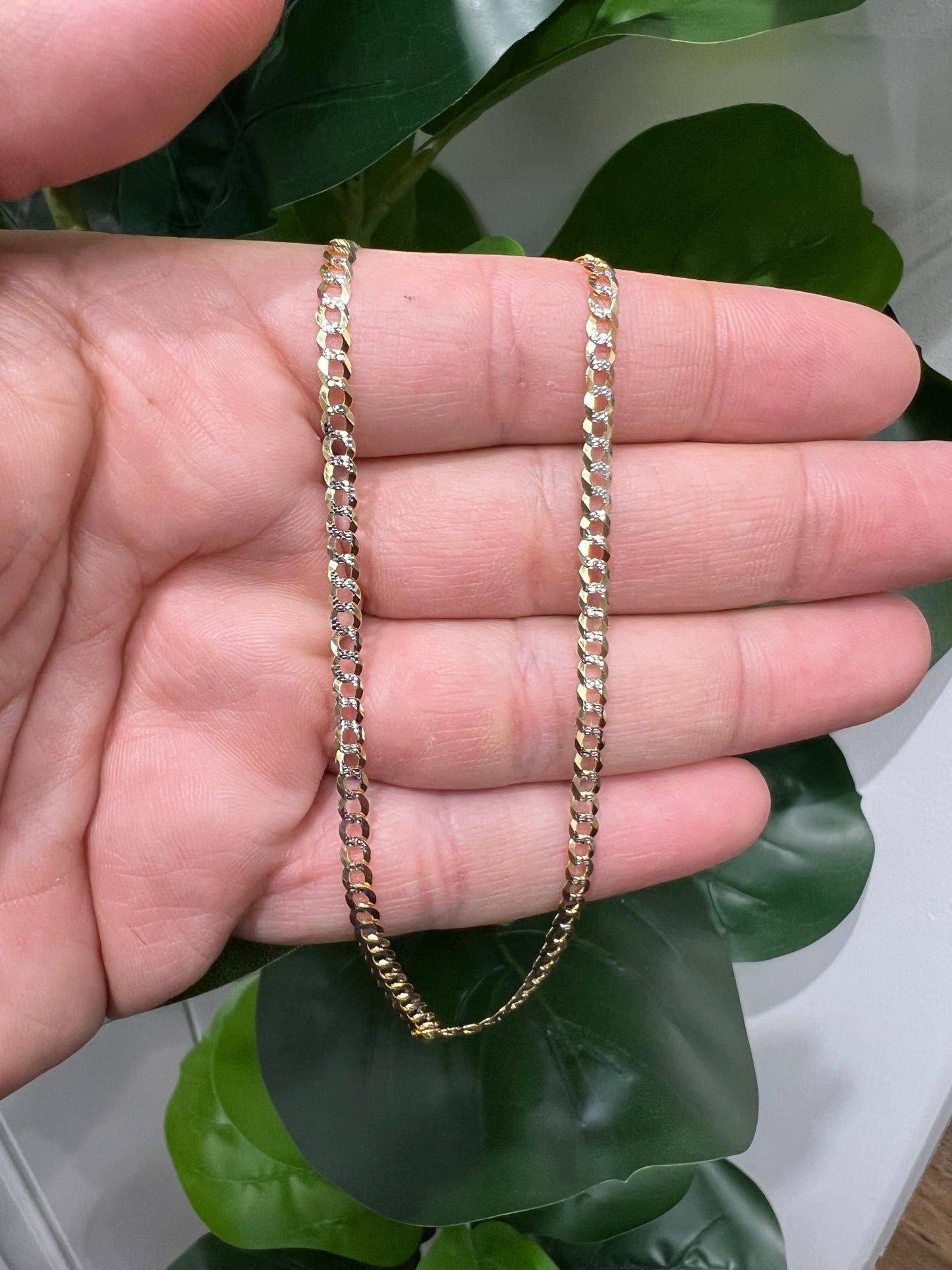 1625- NEW 14K Solid Cuban Curb Chain Two Tone 24" 3.7mm W.G