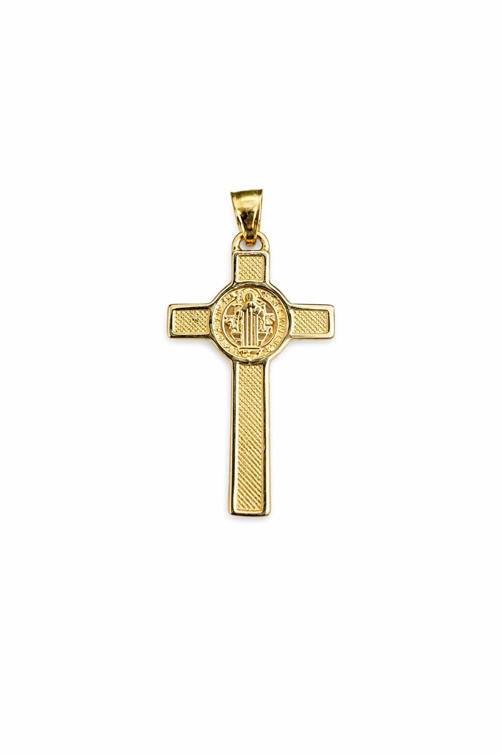 1563- NEW 10K San Benito Two-Sided Crucifix Cross Pendant W.G