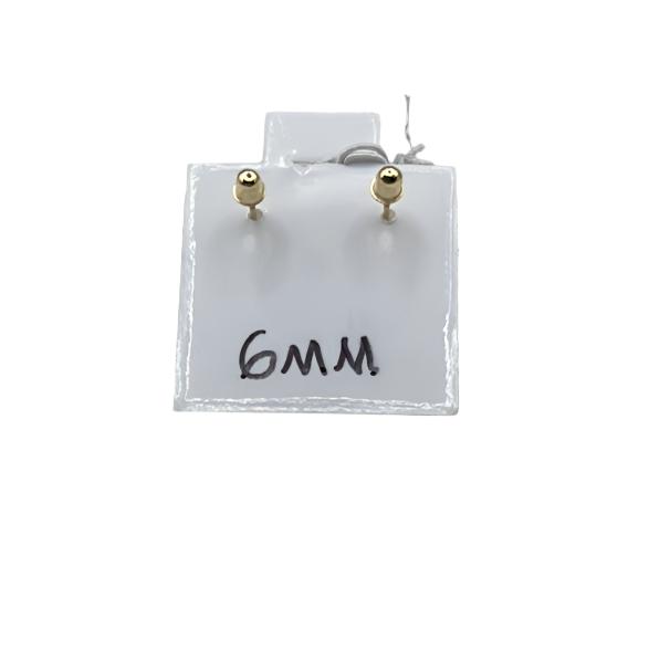 00182- Pendientes de botón de oro amarillo de 14 quilates de 6 mm
