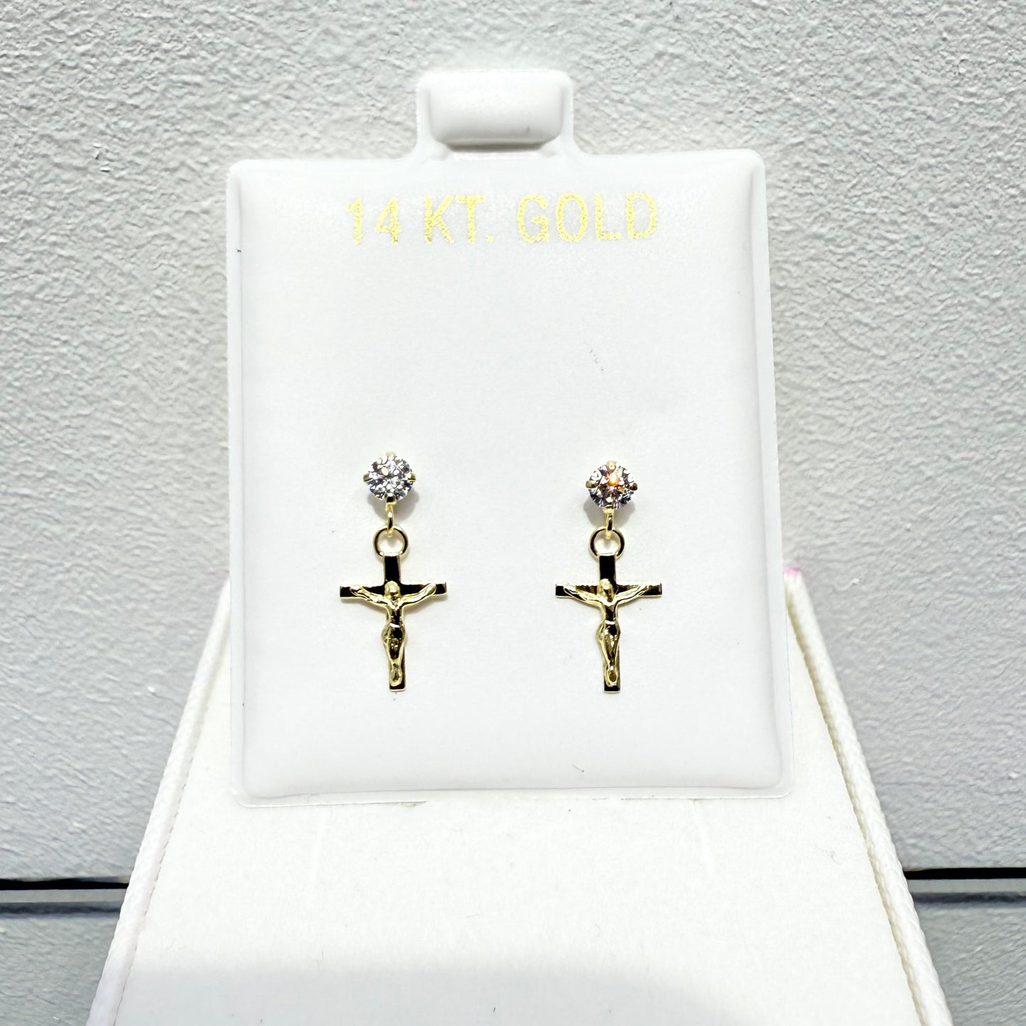 1070-NEW 14K Dangling Crucifix Stud Earrings W.G