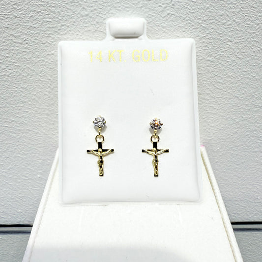 1070-NEW 14K Dangling Crucifix Stud Earrings W.G