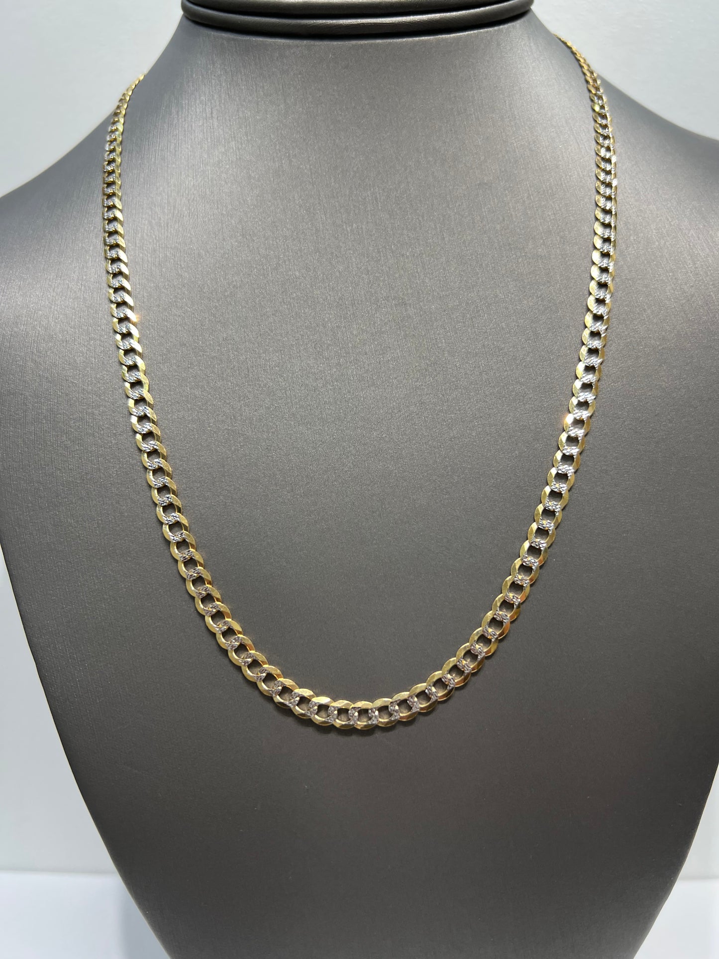 1209- NEW 14K Solid Cuban Curb Link Two Tone Chain (4.7mm) W.G