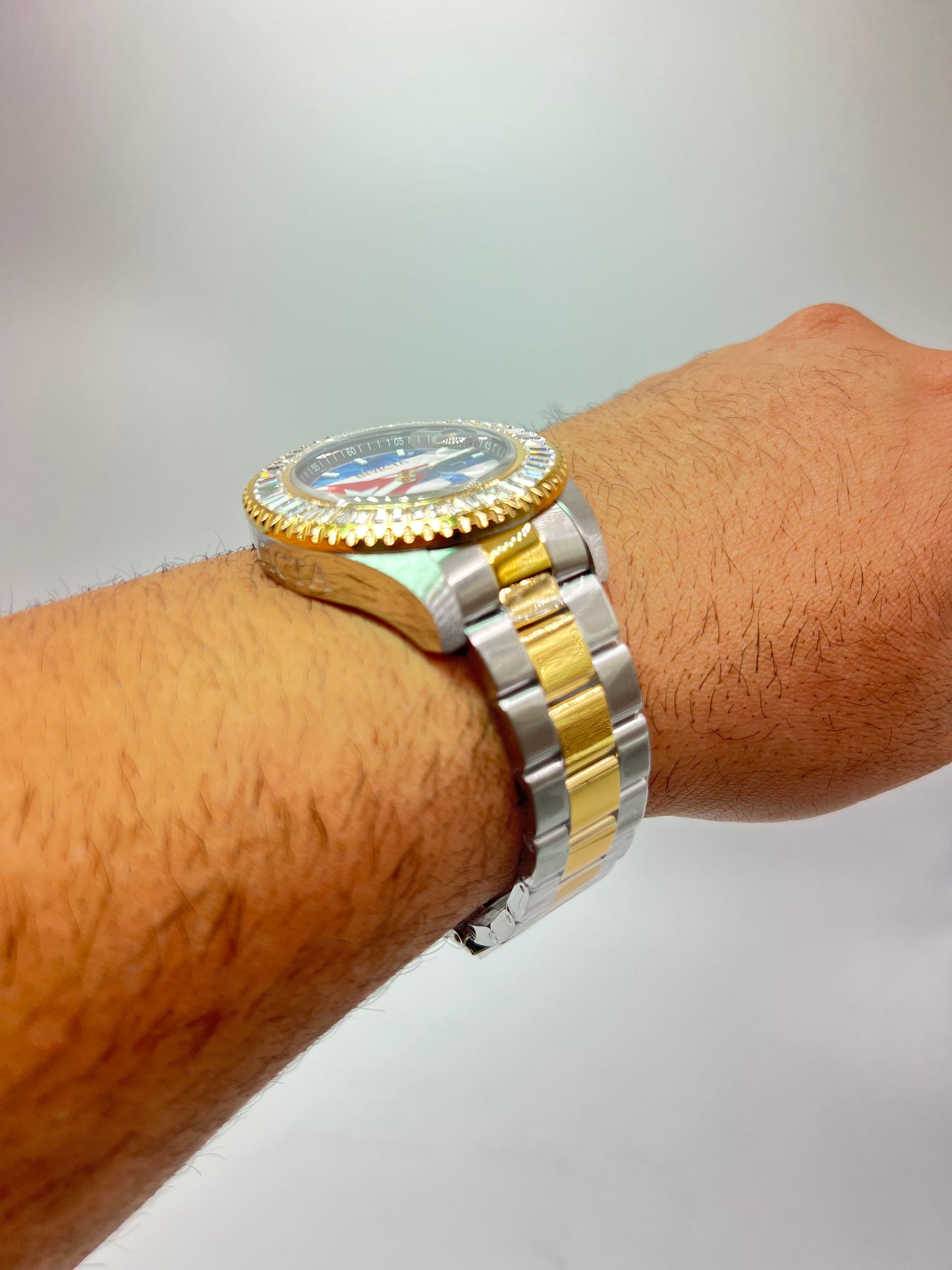 R54- Invicta Silver & Gold Band Cuban Flag Men's Watch -47mm