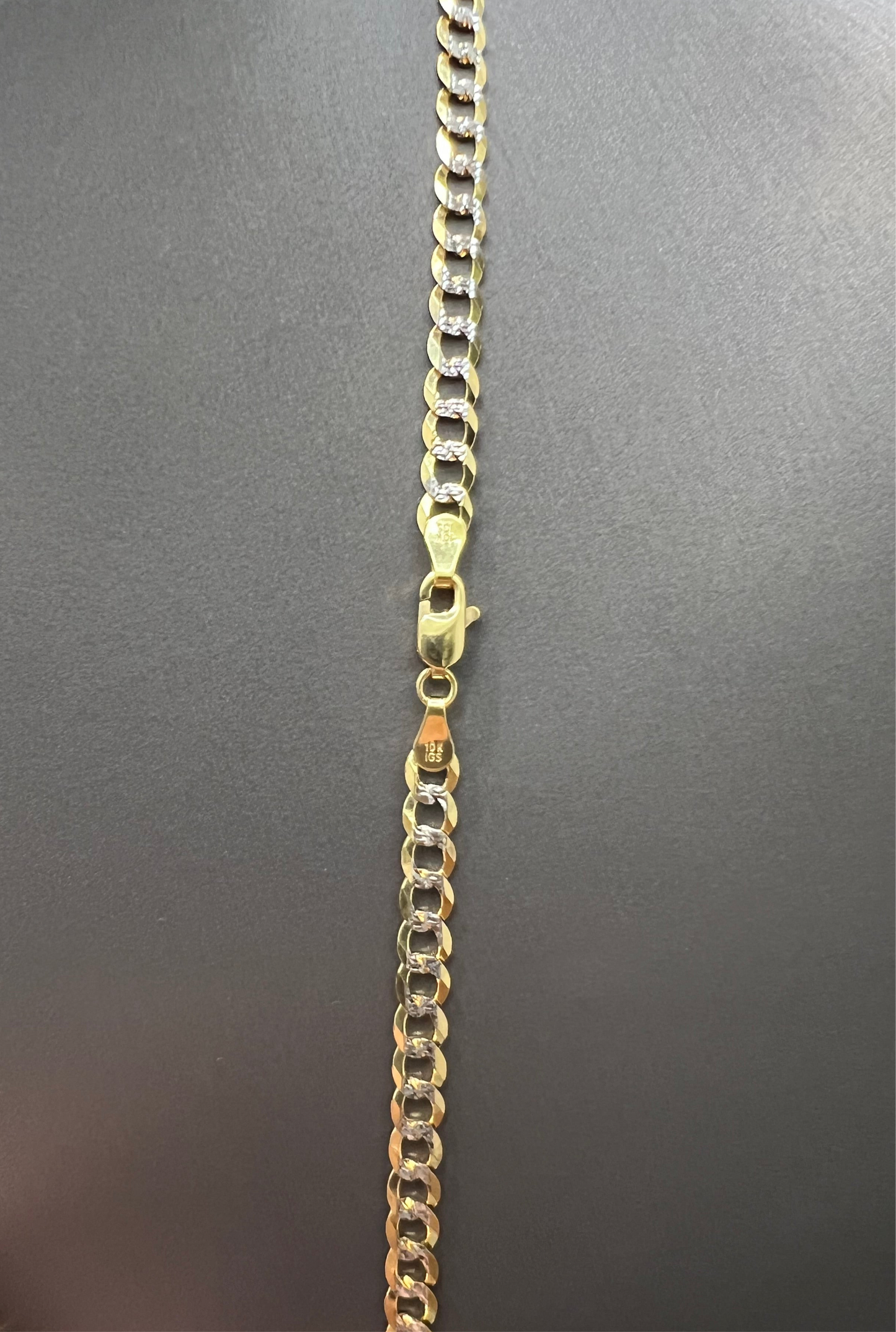 1263- 10K Solid Flat Cuban Curb Two Tone Chain (4.7mm) W.G