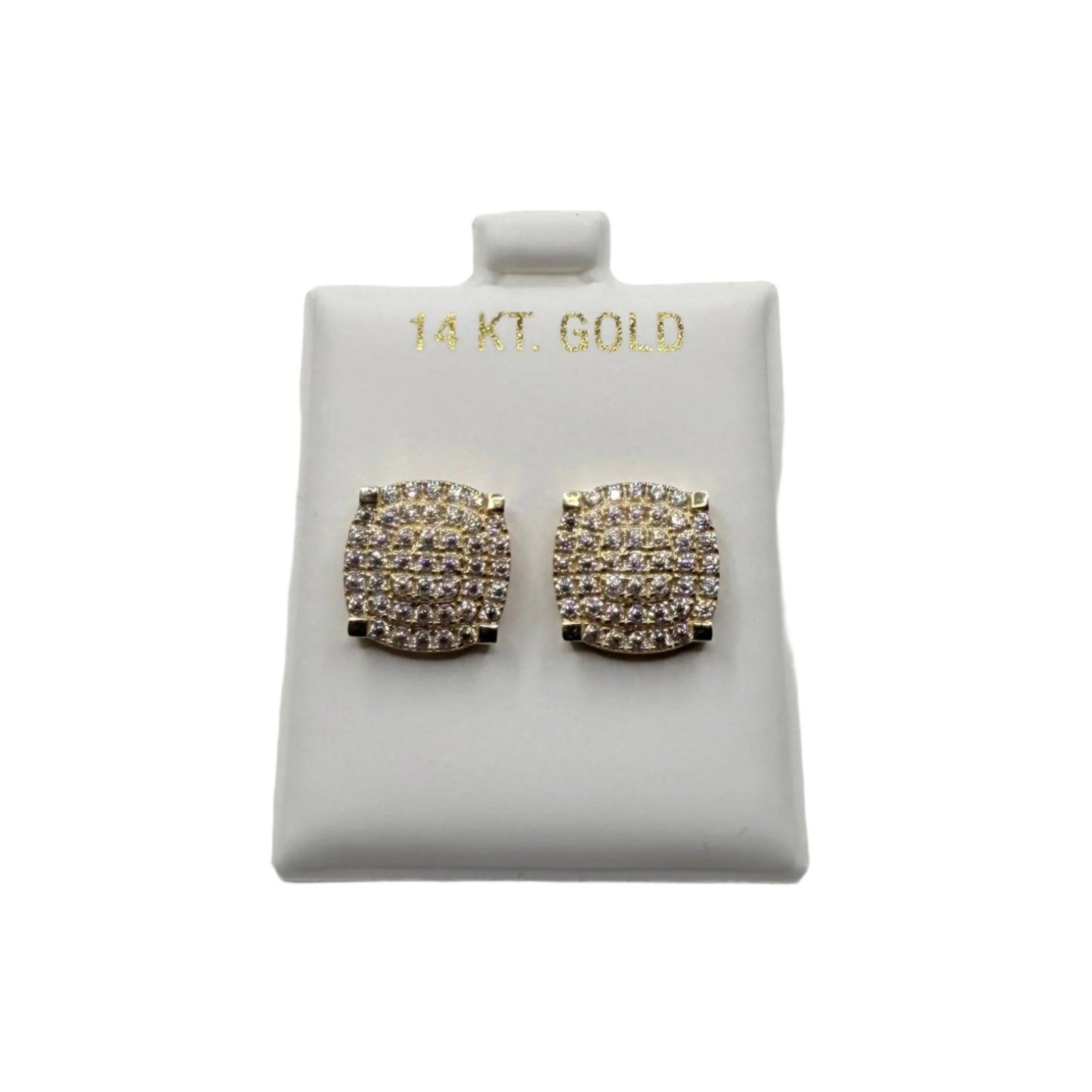 900- NEW 14K Square Full Cz Stud Earrings (12mm) W.G