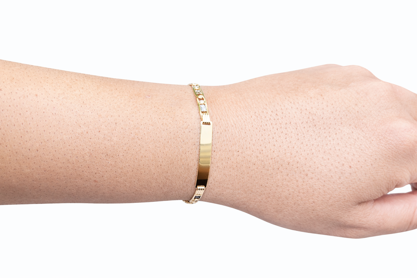 1334- NEW 14K Valentino ID Bracelet Tri Tone 7” (4.9mm) W.G