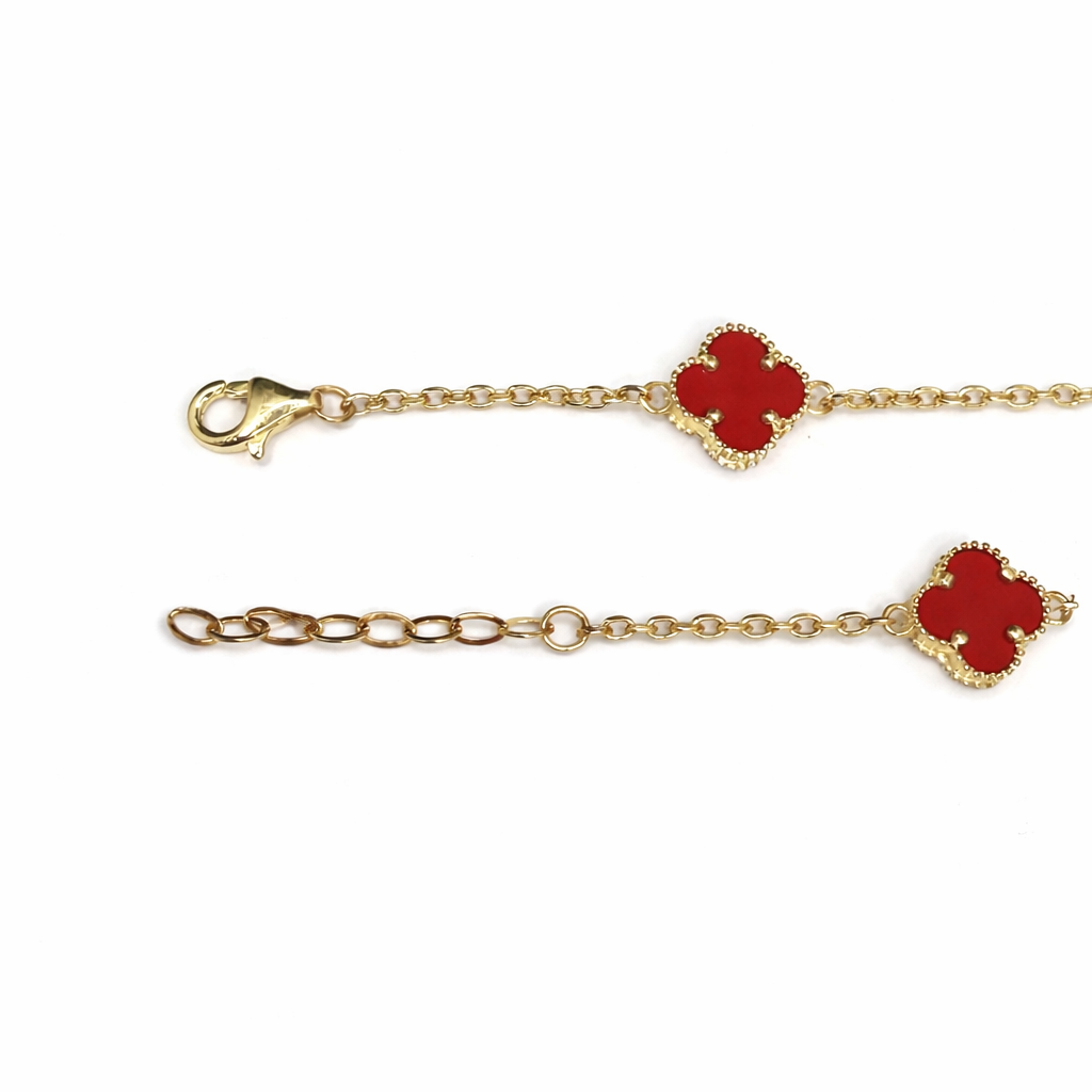 1589- NEW 14K Red Trebol Bracelet (8mm) 7”+1” Ext W.G