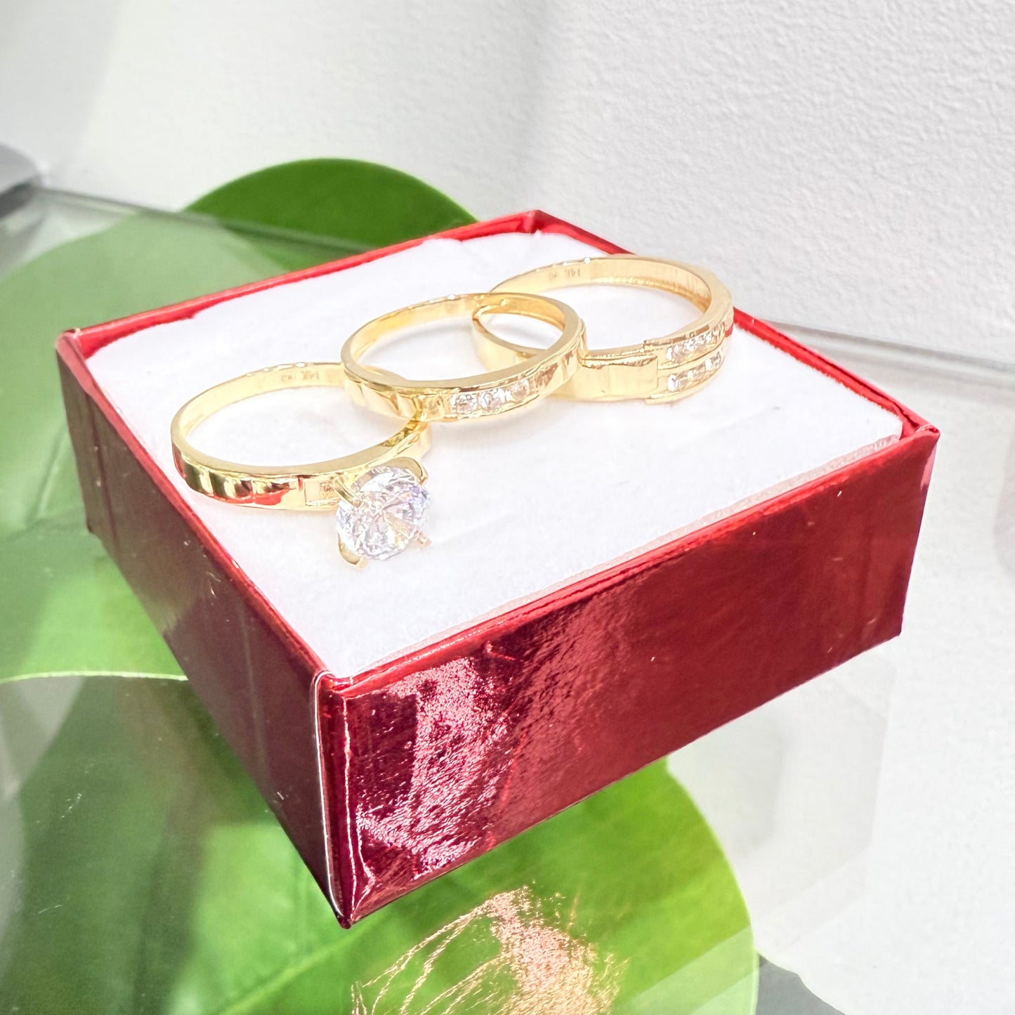 1124- NEW 14K Gold Trio Wedding Rings W.G