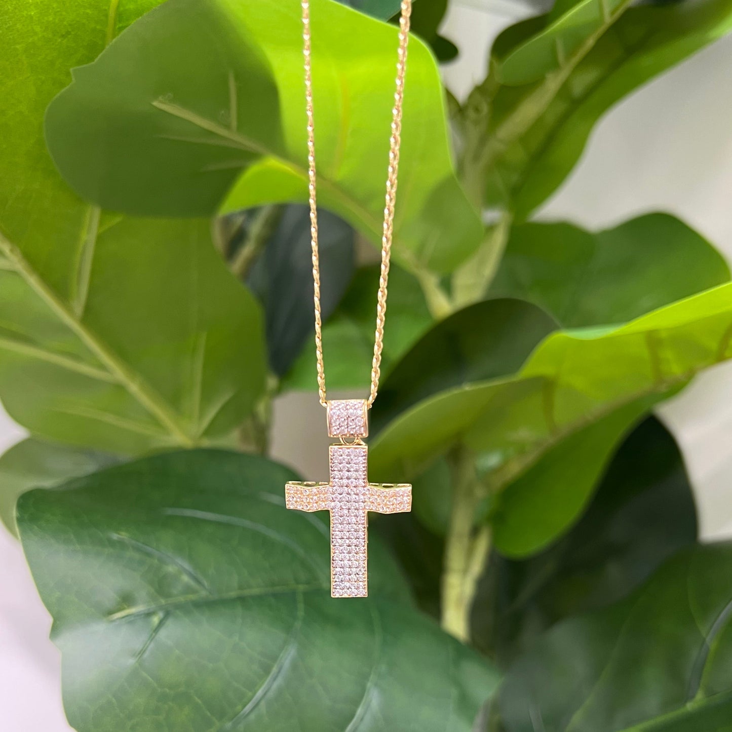 1293- 14K Cross Full Cz Pendant W.G