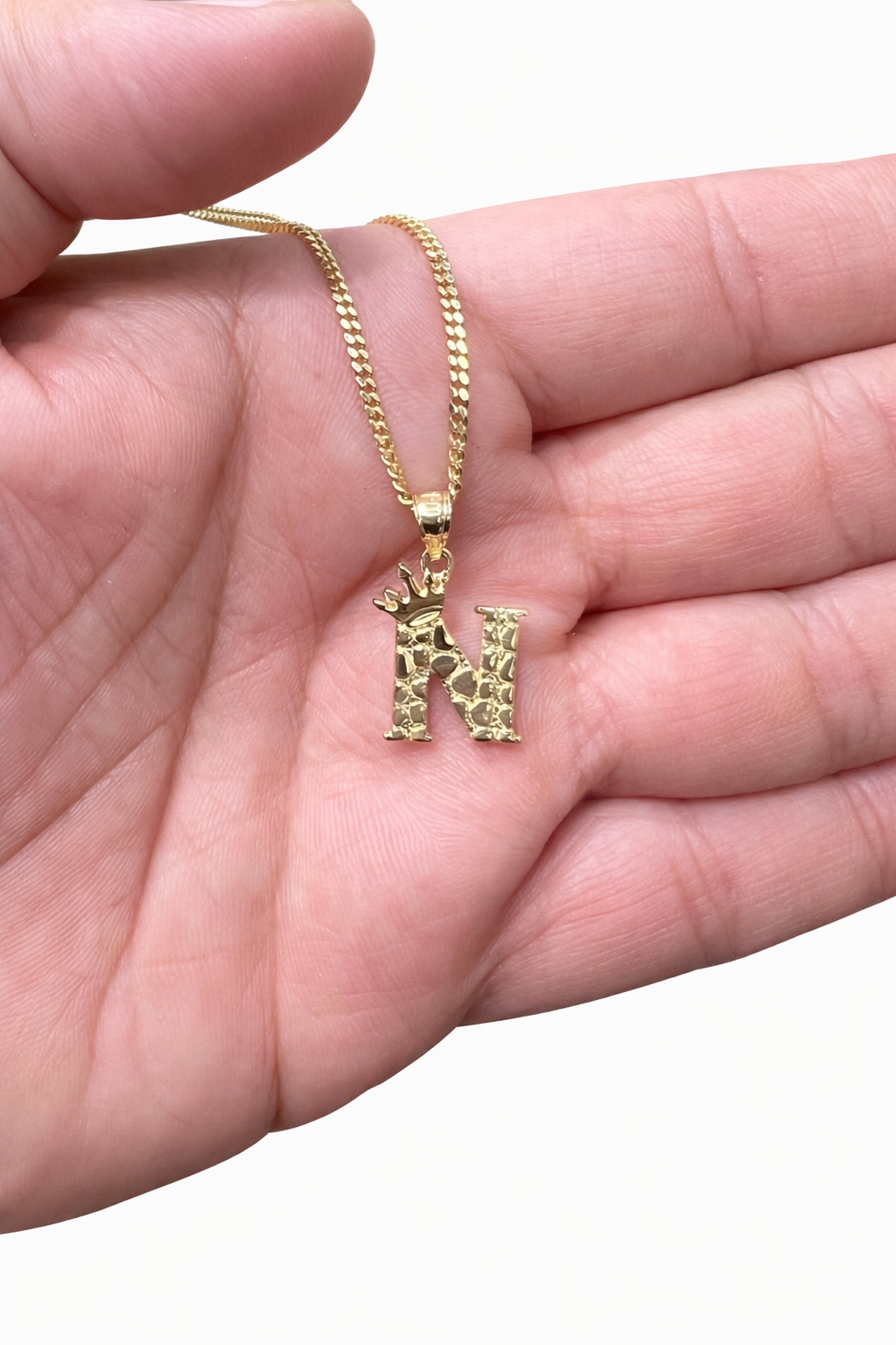1530- NEW 10K Letter N Nugget Pendant W.G
