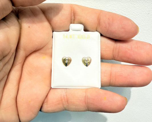 1064-NEW 14K One Face Tri tone Heart Shape Stud Earrings (7.5x7.9mm) (W.G)