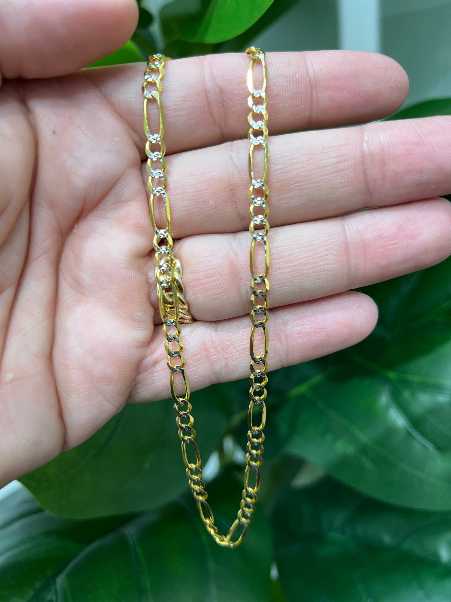 1185-NEW 14K Solid Figaro Chain Two Tone (4.8mm) W.G