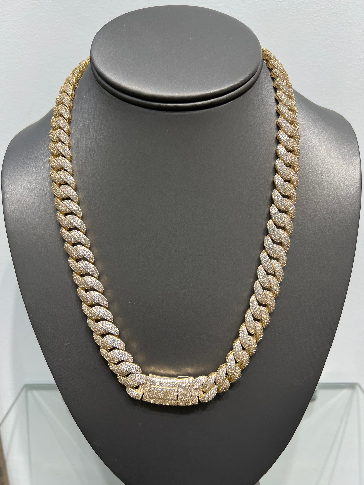 1179-NEW 14K Hollow Cuban Chain Full Cz by Monaci 20" (12mm) W.G