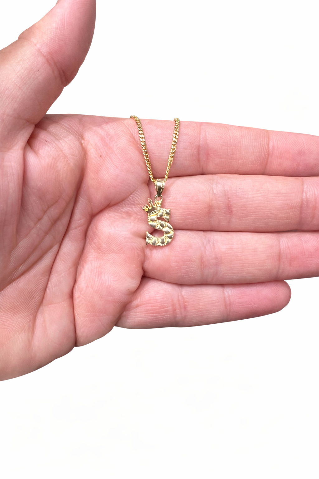 1531- NEW 10K Letter S Nugget Pendant W.G