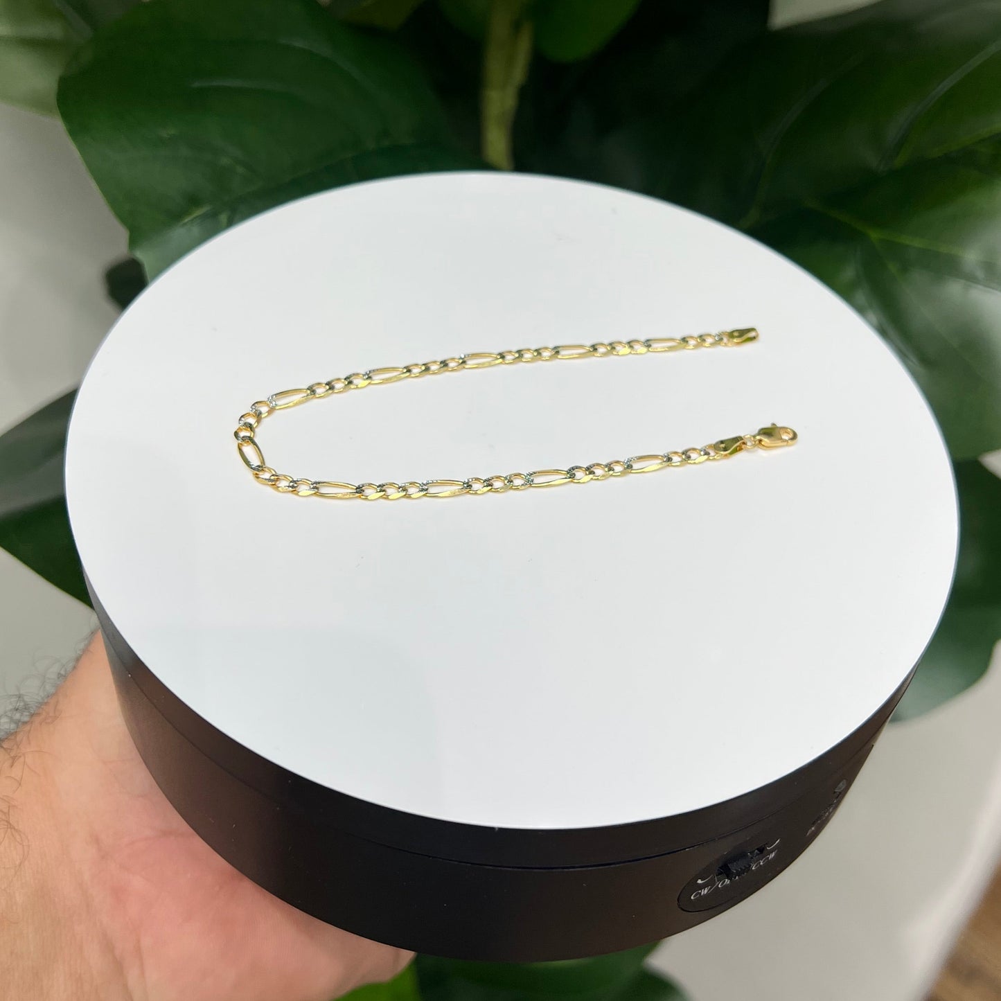 1291-NEW 14K Two Toned Solid Figaro Bracelet (3.7mm) W.G